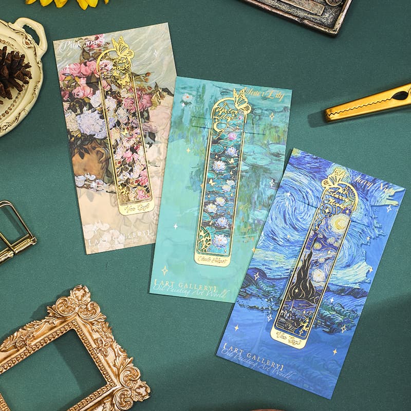 Jilü Yujian Chengpin Art Treasures Series - Oil Painting Metal Bookmark, Hollowed-Out Planner Charm Reading Book Clip