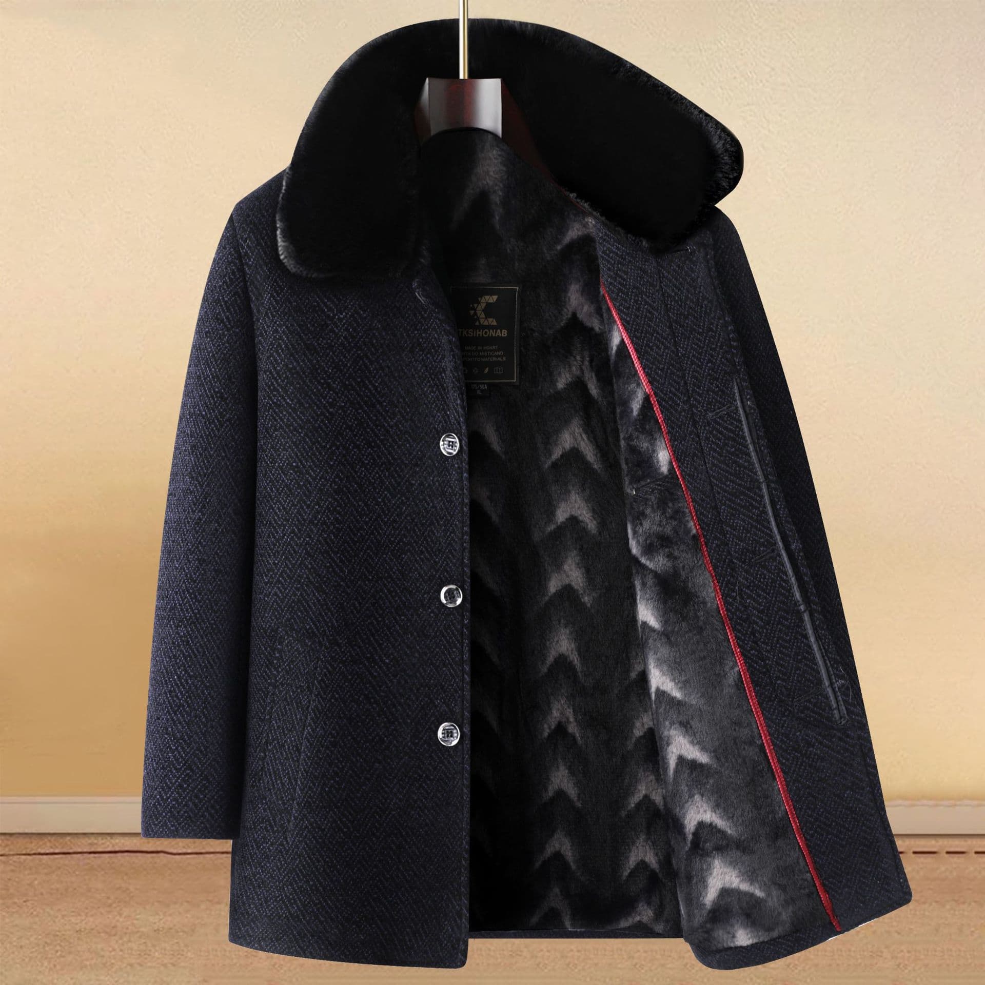 Men's woolen overcoat, mid-length woolen jacket, chenille top, thick winter wear for dads.