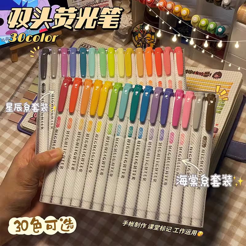 Double-Ended Macaron Color Fluorescent Highlighter Pens for Students, Drawing, Graffiti, Marking, Blendable Colors, DIY Journaling Pens