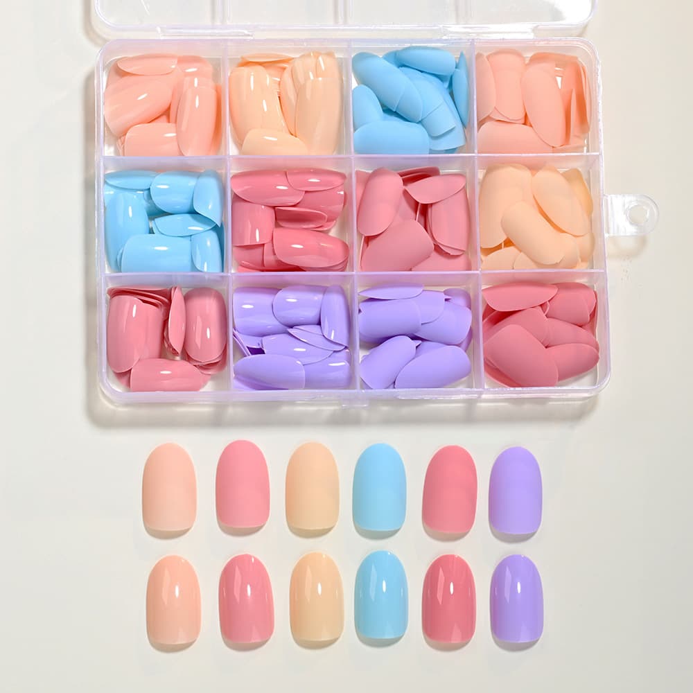 Cross-border 288-piece boxed nail tips, solid color, simple glossy matte, almond shape, removable fake nails, wholesale