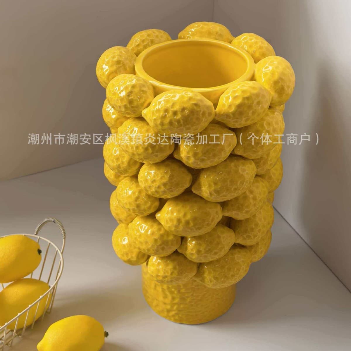 Ceramic Lemon Fruit Vase Wide Mouth Nordic Craft Lemon Flower Vase Premium Living Room Decoration
