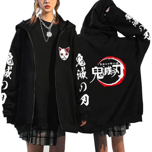 Cross-border New Popular Japanese Anime Demon Slayer Hooded Zipper Sweatshirt