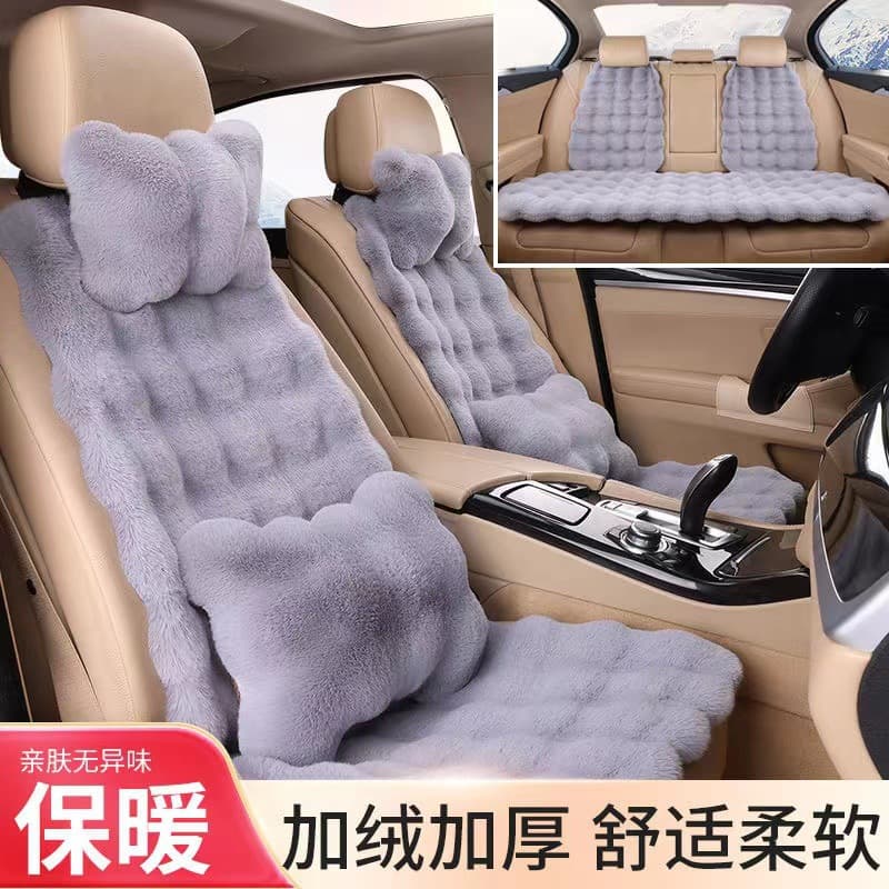 New Winter Car Seat Covers, Bubble Plush Rabbit Fur Warm Full Set Seats with Contoured Design