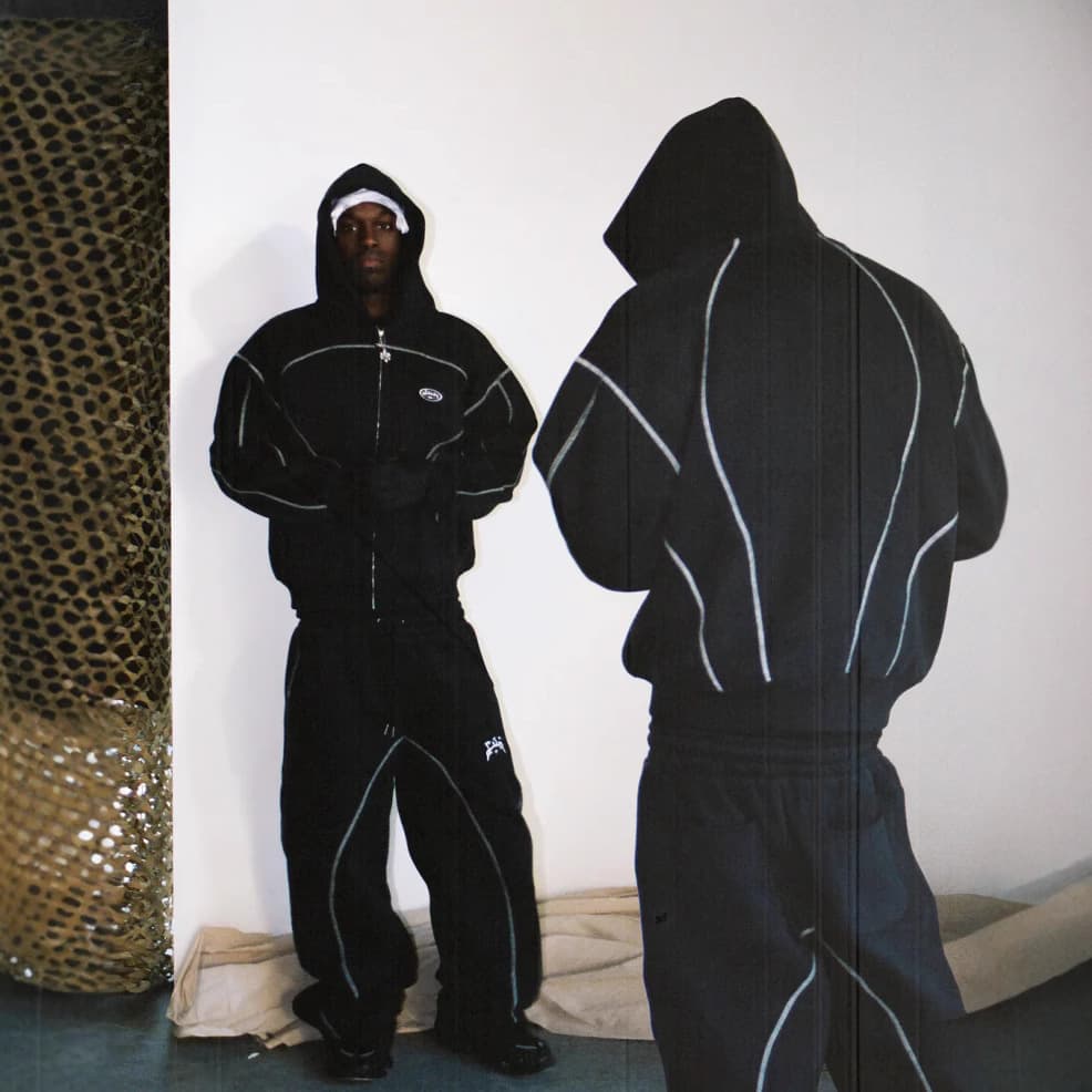 American dark style zipper sweatshirt suit for men, cardigan hooded jacket + wide leg pants two-piece set wholesale