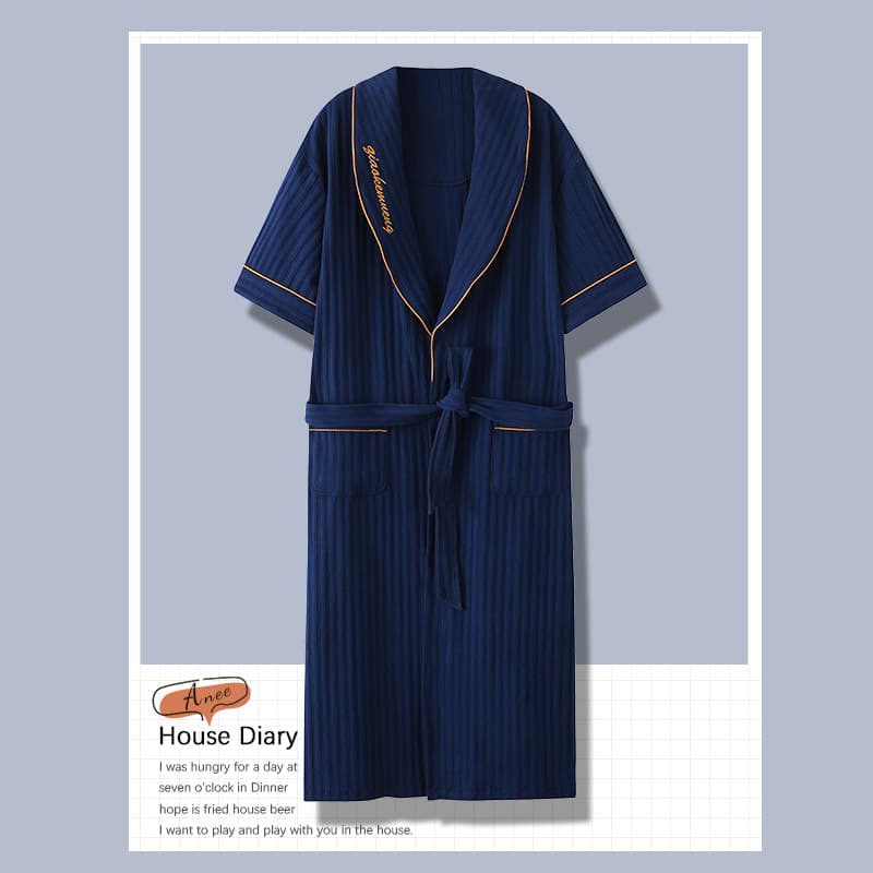 Men's Summer Thin Cotton Short-Sleeve Plus Size Pajamas, Long Bathrobe and Morning Robe for Men Homewear