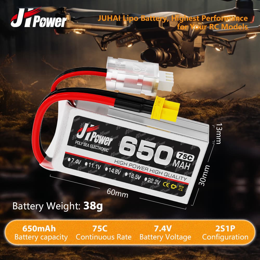 Juhai 650mAh7.4v75C model aircraft lithium battery 2S3S4S drone remote control toy car accessories high magnification