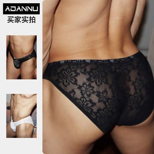 Sexy Men's Lace Underwear Low Rise Tempting Semi-Sheer Bikini Briefs Trend