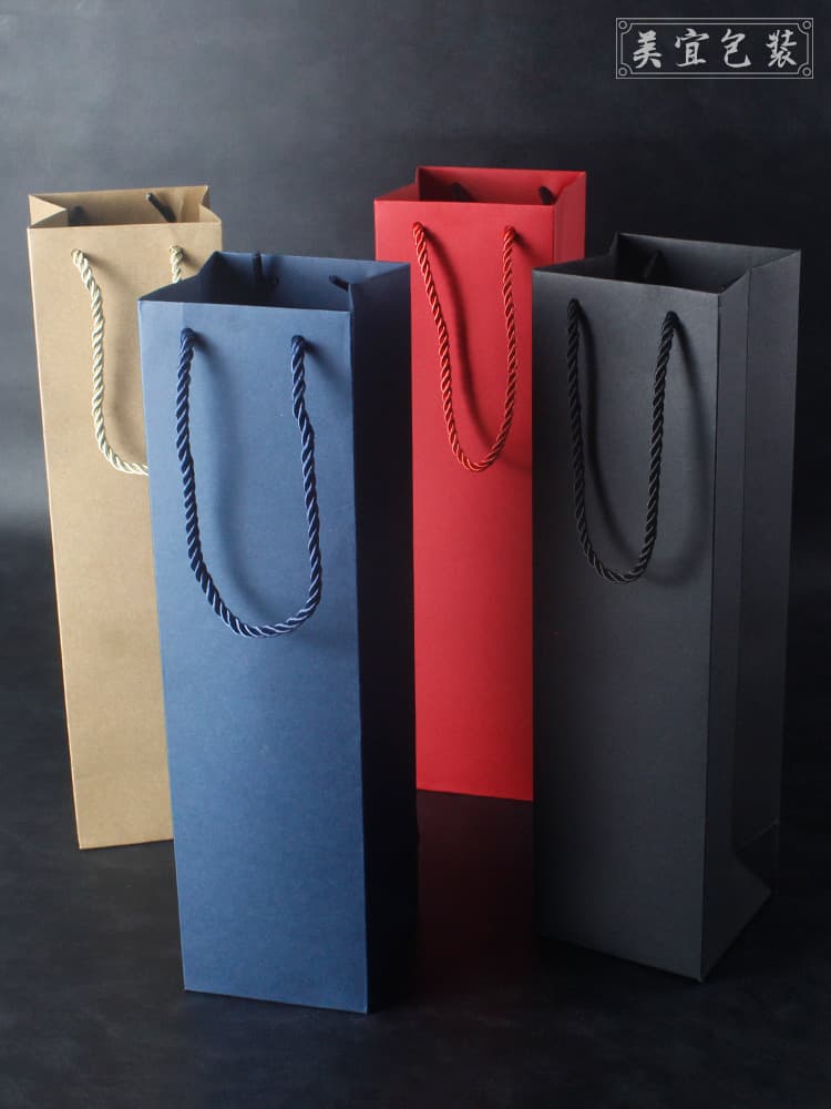 Red Wine Handbag Liquor Single Bottle Packaging Paper Bag Liquor Cigarette Bag Rectangular Wine Double Bottle Gift Bag