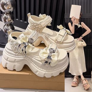 Platform Sandals for Women 2026 Summer New Butterfly Bow Chunky Sole Heightening Roman Style Fashion Sandals