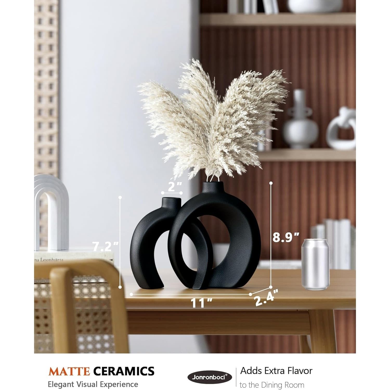 Round Donut Vase 2-Piece Set - Minimalist Nordic Modern Ceramic Decorative Black Vase