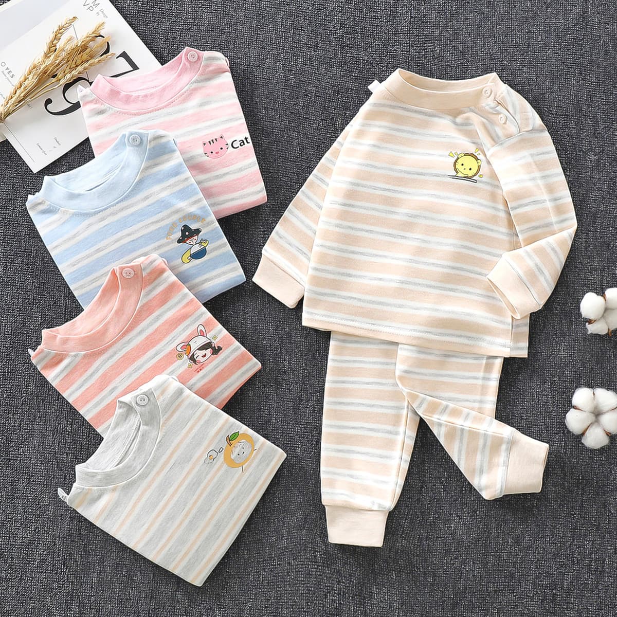 Warm Cotton Children's Clothing Set for Autumn and Winter, Middle and Large Kids' Colorful Cotton Thermal Underwear Set