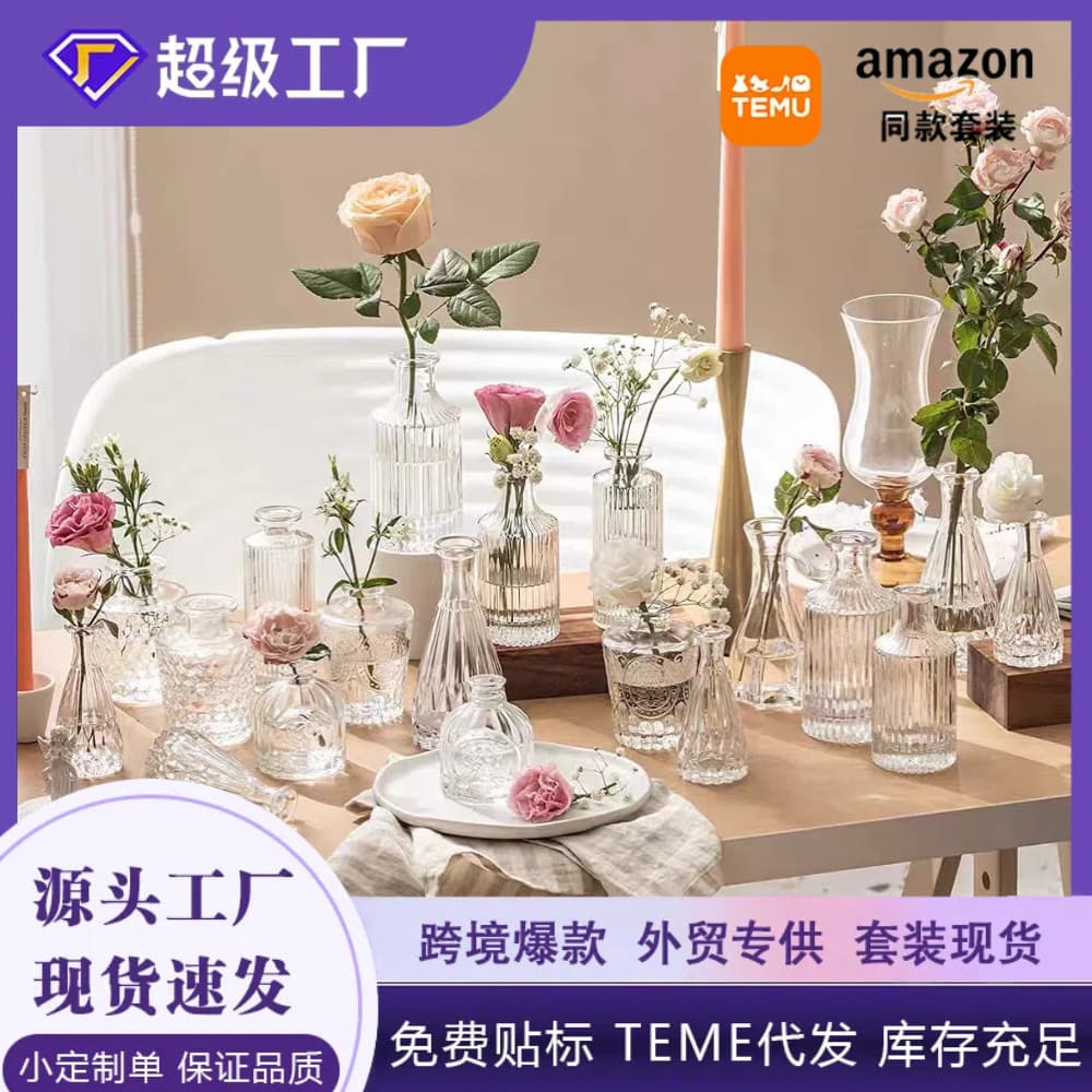 Minimalist Aromatherapy Glass Vase Premium Decoration Ins Style High-End Rose Creative Retro Small Vase Wholesale
