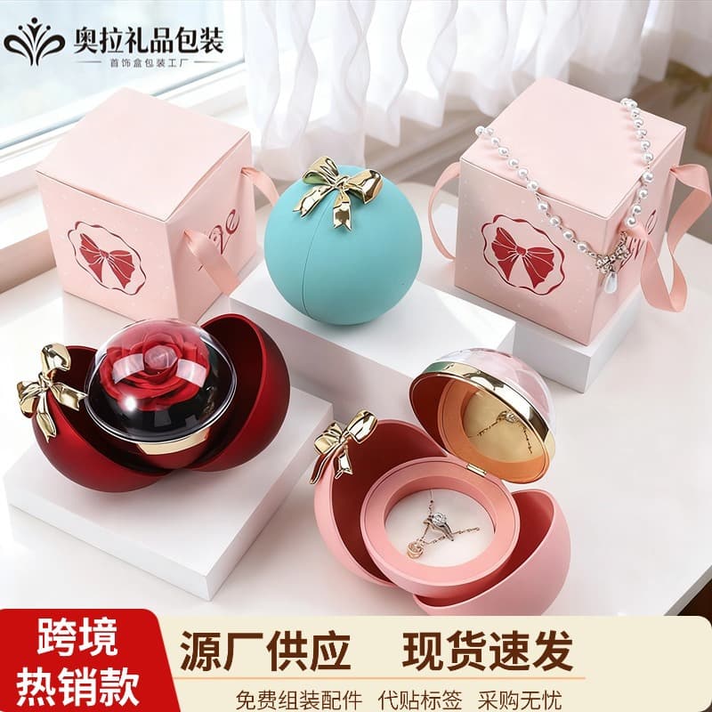 Cross-border hot selling bow double-open Valentine's Day rose jewelry box Mother's Day eternal flower necklace ring gift box
