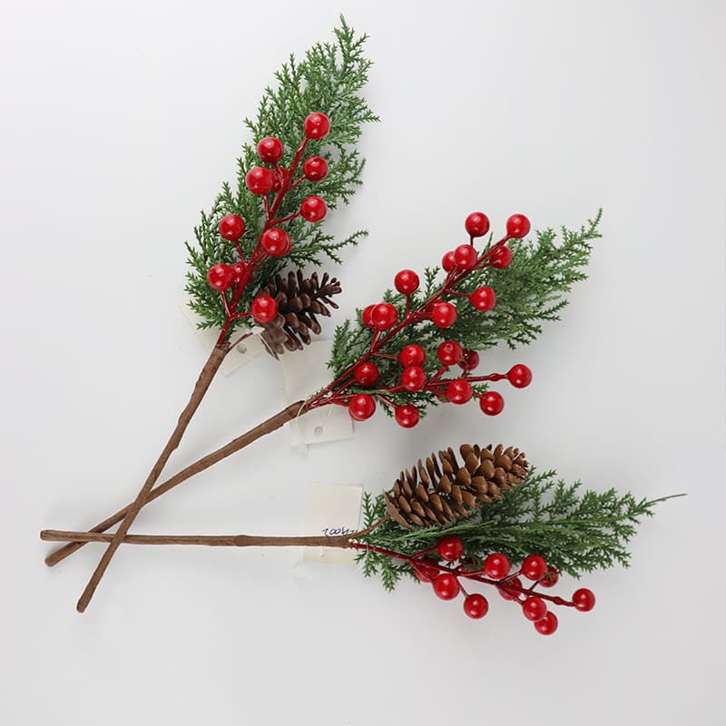 Cross-border Christmas Decoration Artificial Red Berry Pine Branch Pinecone Picks DIY Christmas Floral Arrangement Accessories