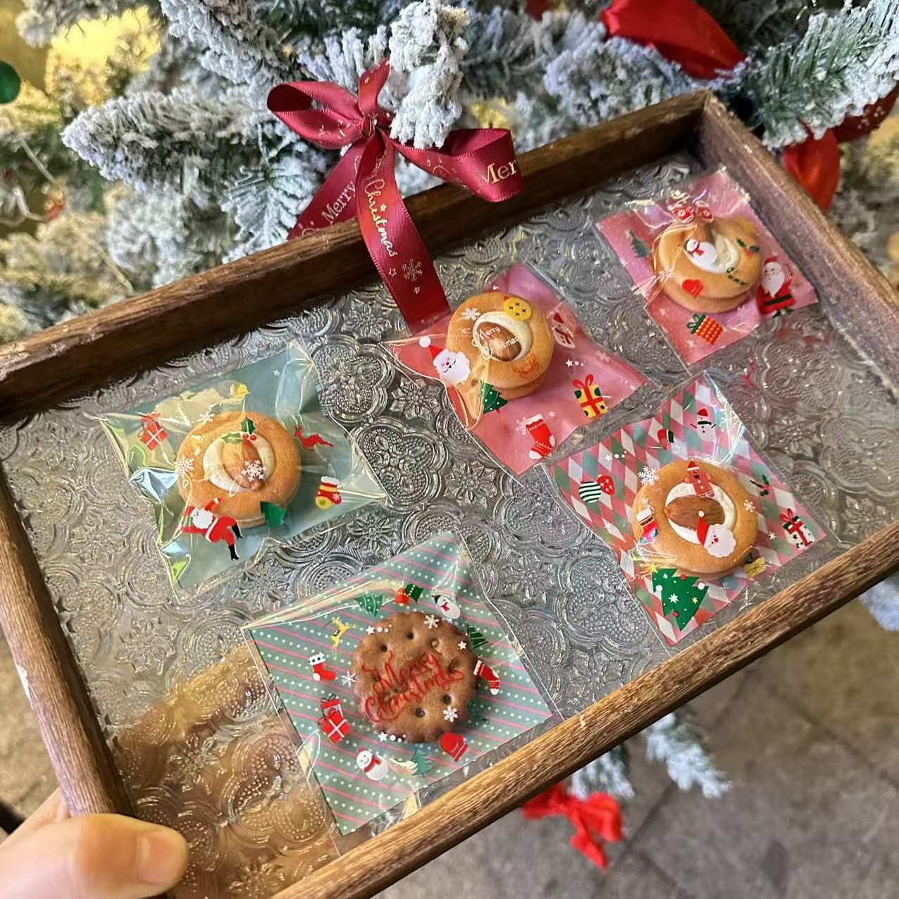 Christmas Santa Tree Snowflake Nougat Candy Self-Sealing Sticky Bag Cookie Nougat Biscuit Party Gift Packaging