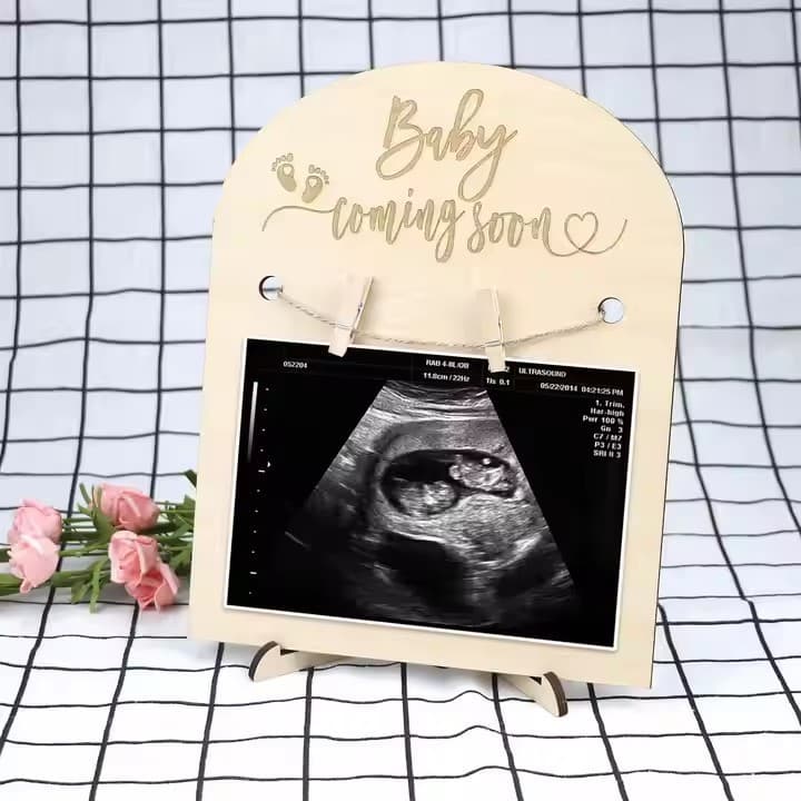 Cross-Border New Product Wooden Double-Sided Baby Ultrasound Photo Frame Baby Birth Sign Desktop Decoration Ornament Wooden
