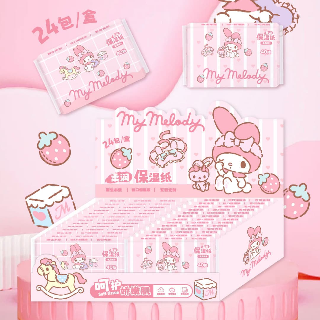 Sanrio Tissue Melody Handkerchief Tissue Small Pack Outdoor Portable Tissue Soft Cloud Tissue Wholesale
