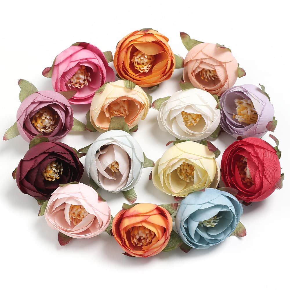 Simulated rose bud diy material fake flower head camellia ins style wrist flower corsage straw hat accessories simulated flowers