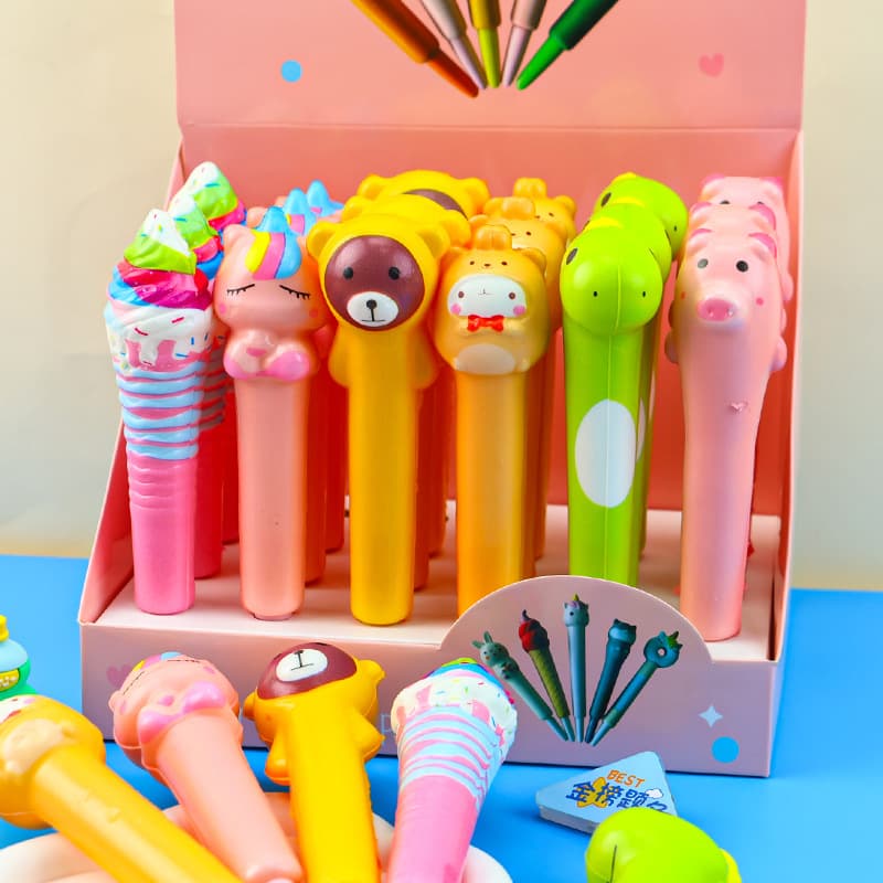Creative Children's Stress Relief Gel Pen Soft Slow Rebound Learning Stationery Squeeze Toy Cartoon Decompression Student Stationery