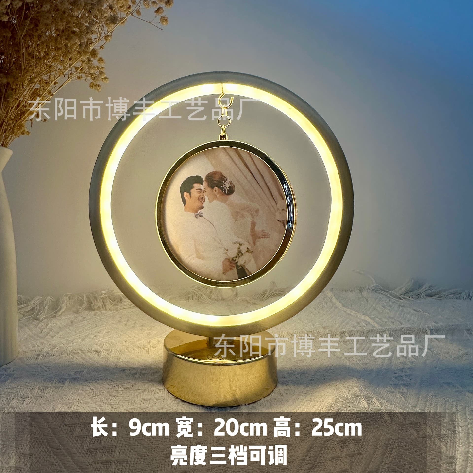Creative Touch Night Light with Front Picture Frame and Back Mirror, Bedroom Bedside Lamp, Gold Minimalist Decorative Ambient Light