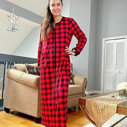 2024 Cross-Border Hot Selling Women's Long Loungewear Front Zipper Robe with Pockets, Striped Plaid Loungewear