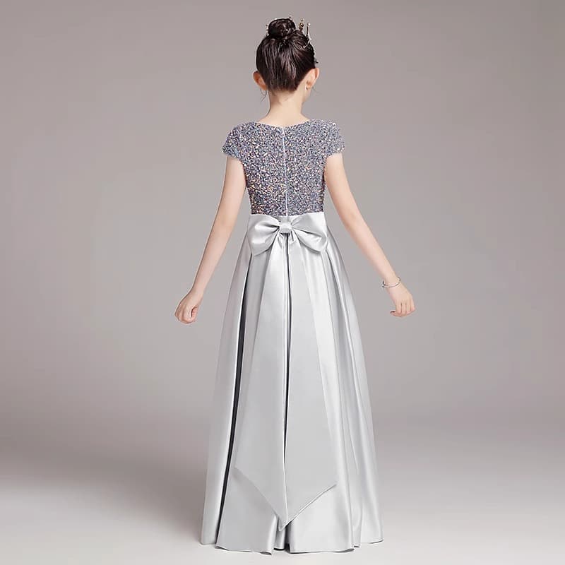 Little Girl Sequin Dress Fashion Piano Violin Performance Outfit 2025 New Birthday Party Long Dress