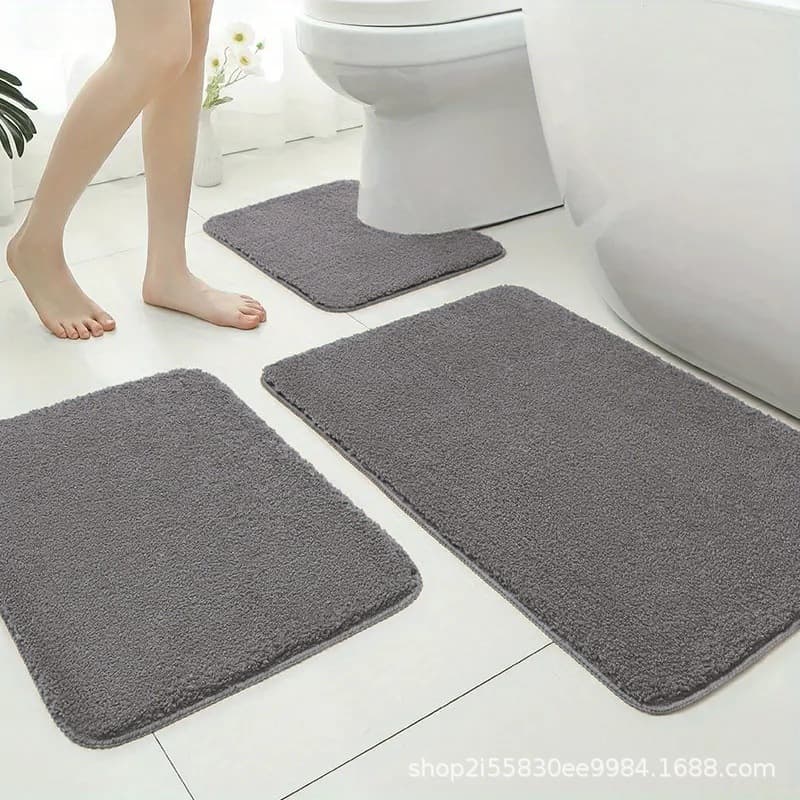 3-Piece Set Bathroom Rug Non-Slip Bath Mat Absorbent Toilet U-Shaped Contour Mat Restroom Door Mat Quick-Dry