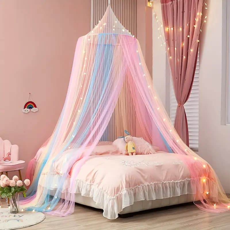 New colorful ceiling-mounted single-door mosquito net, no installation required, dome-shaped baby crib canopy, blackout curtain, foldable mosquito net wholesale.