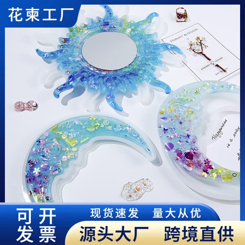 Flower and Moon Mirror Mold DIY Epoxy Resin Mold Moon Mirror Sun Mirror Pendant Resin Silicone Mold