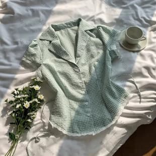 Cross-border Amazon 2026 Summer New Elegant Simple Green Shirt for Women Slim Short Sleeve Top