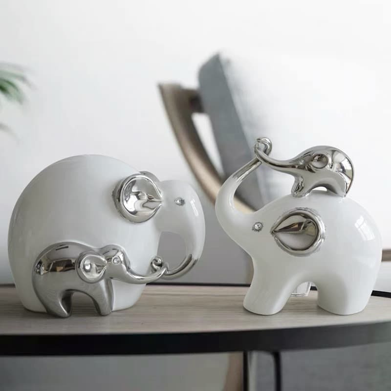 Creative Ceramic Animal Figurine Elephant Family Home Decor Living Room Entrance Modern Minimalist Style White Porcelain Art Craft