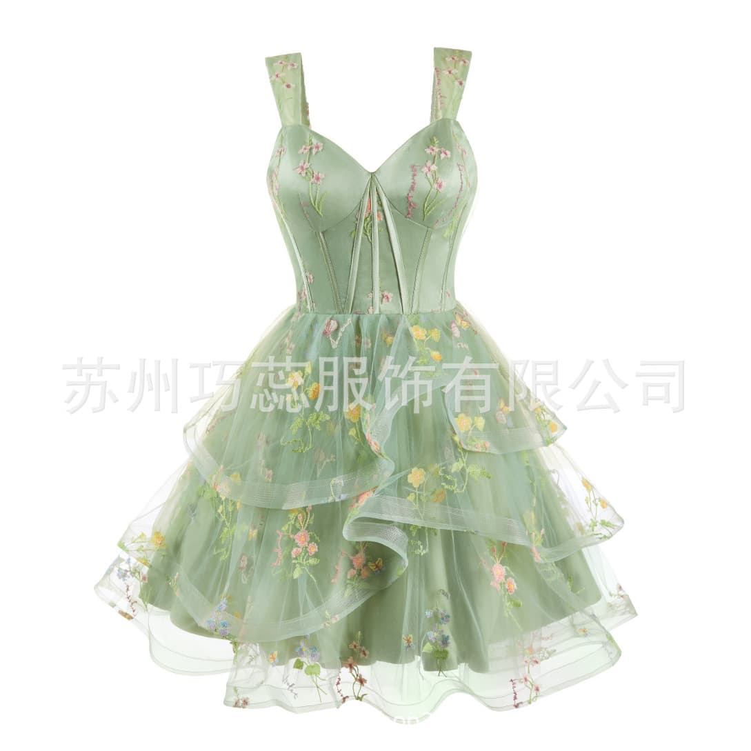 AliExpress Floral European and American Evening Dress 2026 New Deep V-Neck Double Shoulder Short Dress Amazon Prom Dress