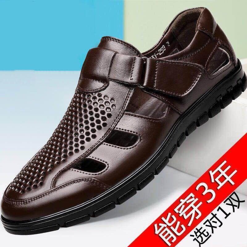 【Top Layer Cowhide】Summer Genuine Leather Breathable Sandals Hollow Men's Leather Shoes Casual Dad Shoes