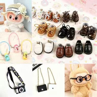 Clothes Only】17cm Blind Box Labubu Plushie Outfit Hat Camera Water Bottle Shoes Accessories Cute Accessories