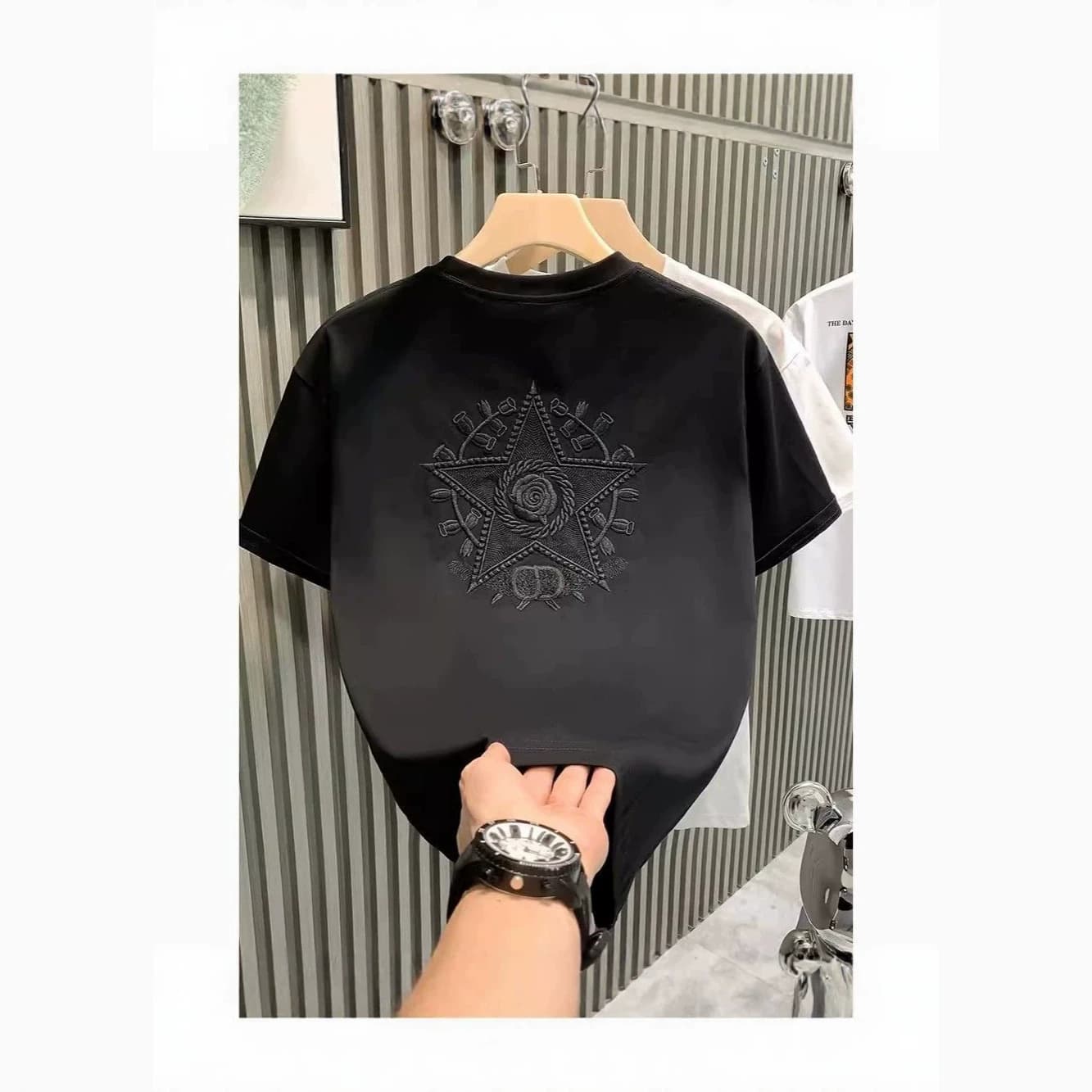 Men's Round Neck Embroidered Short-Sleeve T-Shirt, 2026 Summer New Style, Rose Love Design, Trendy Slim-Fit Cotton T-Shirt for Men