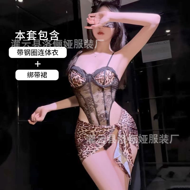 Loliya Sexy Lingerie Leopard Print Bodysuit with Underwire Pure Desire Flirting QQNY Sleepwear Set 812#