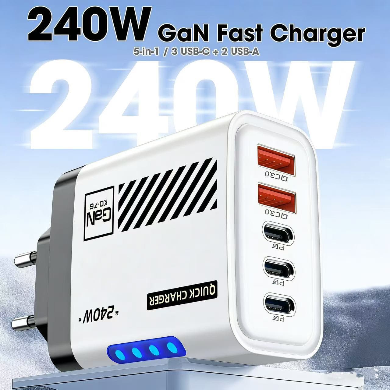 240W mecha style with light dual USB+3typec multi-port charging head, suitable for Apple and Huawei mobile phone chargers