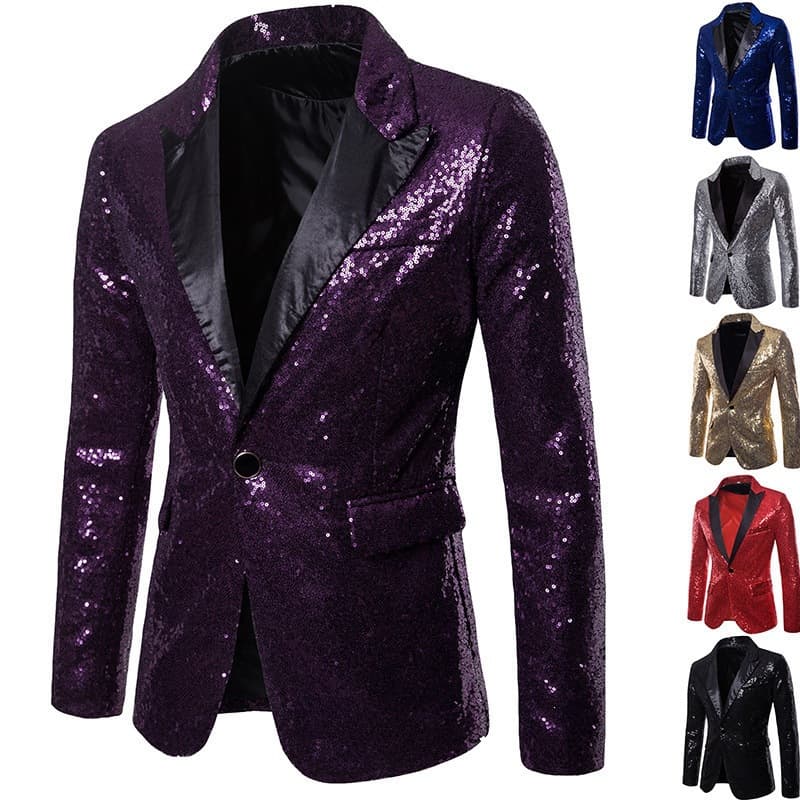 European and American Performance Dress Gold Sequins Suit Korean Style Suit Nightclub Men's Host Emcee Photo Studio Coat Stock Wholesale