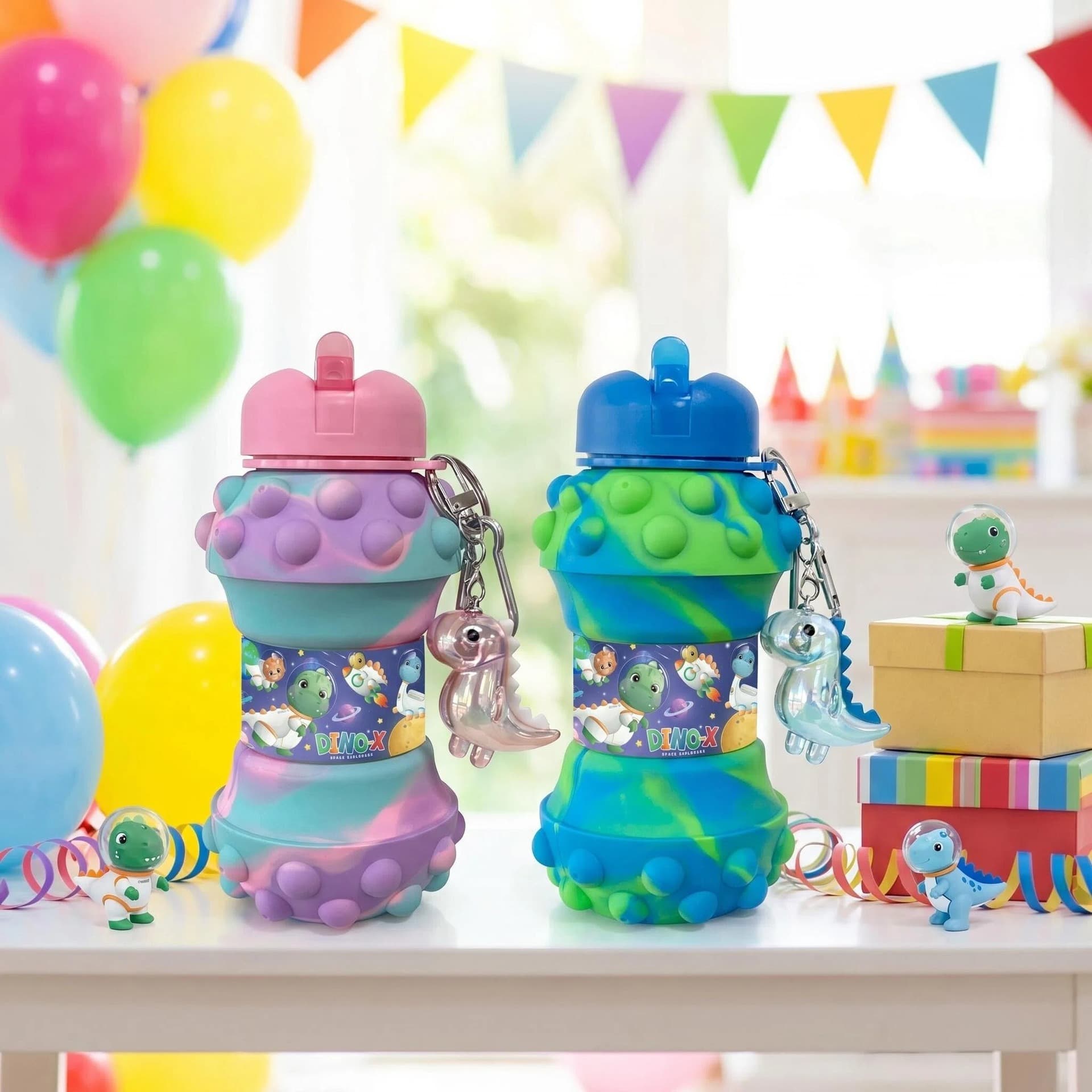 Cross-border Amazon space dinosaur silicone folding cup children's folding silicone cup portable anti-fall and leak-proof