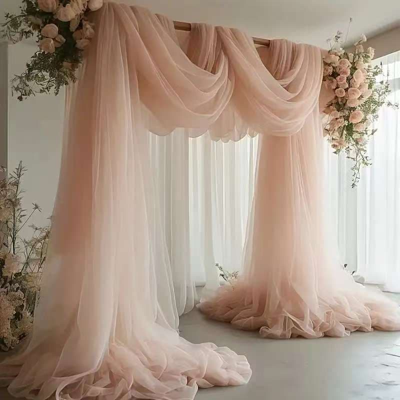 Wedding Tulle Fabric Cross-border White Sheer Curtain Outdoor Decoration Party Background Wedding Arch Gauze