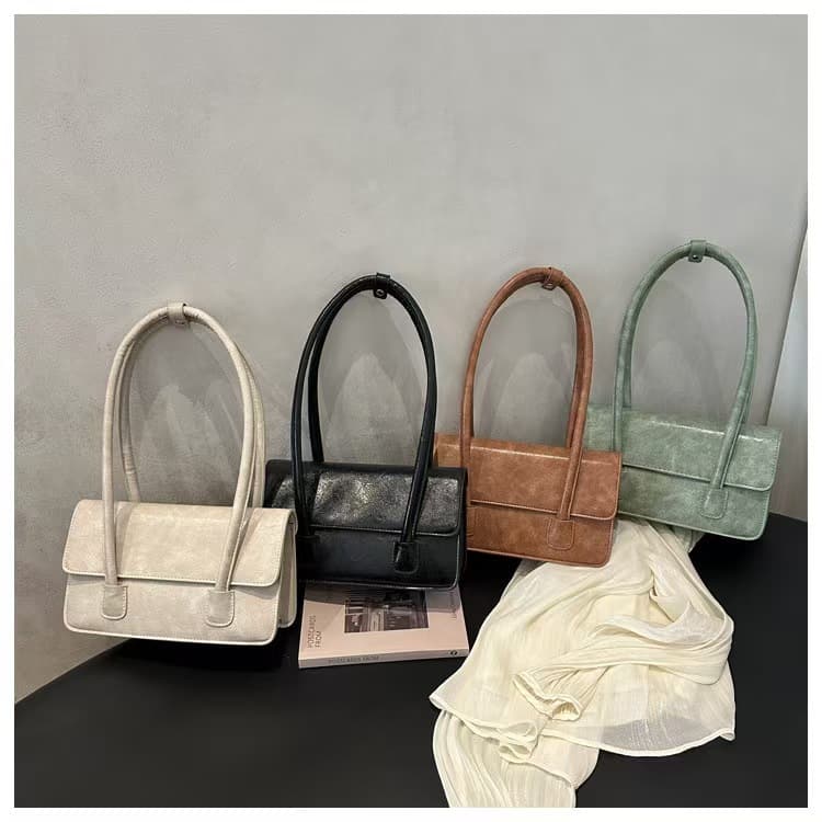 2026 New Trendy PU Women's Bag, Oil Wax Leather Shoulder Bag, High-End Fashion Trendy Bean Green Underarm Bag, Messenger Bag
