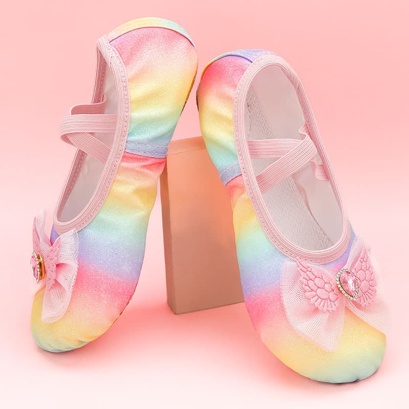 Girls' ballet cat paw toddler dance shoes, rainbow soft sole, children's dance shoes, children's performance wear-resistant practice shoes