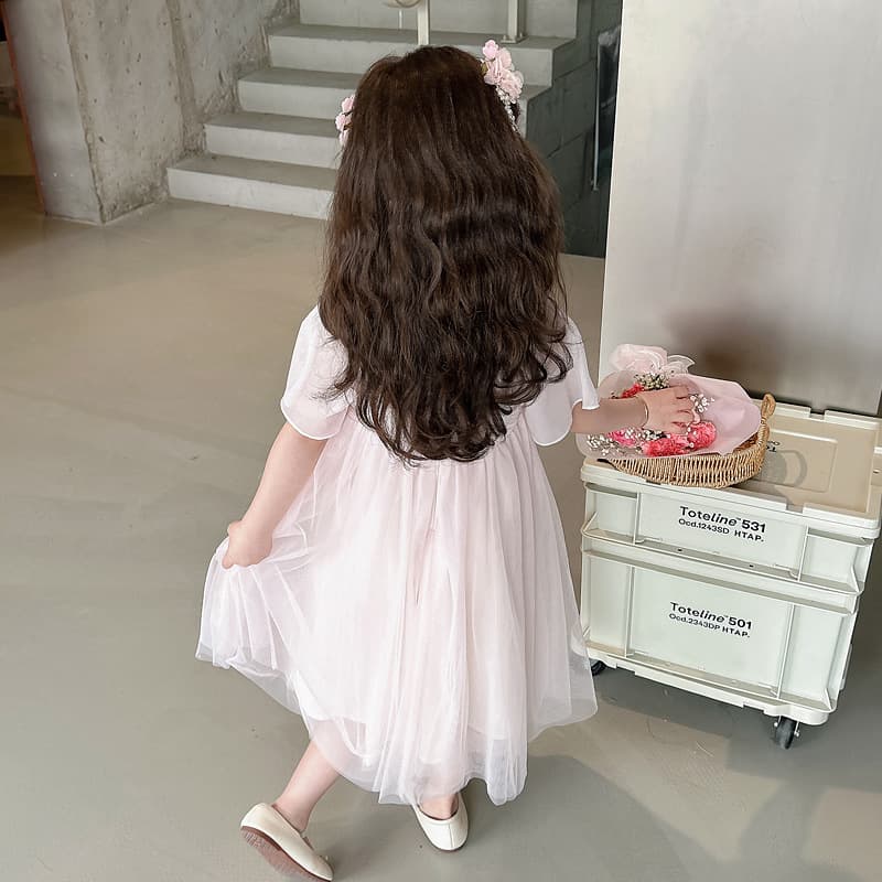 Girls Summer Dress 2025 New Chinese Style Kids Princess Tulle Dress Baby Summer Embroidered Hanfu Dress