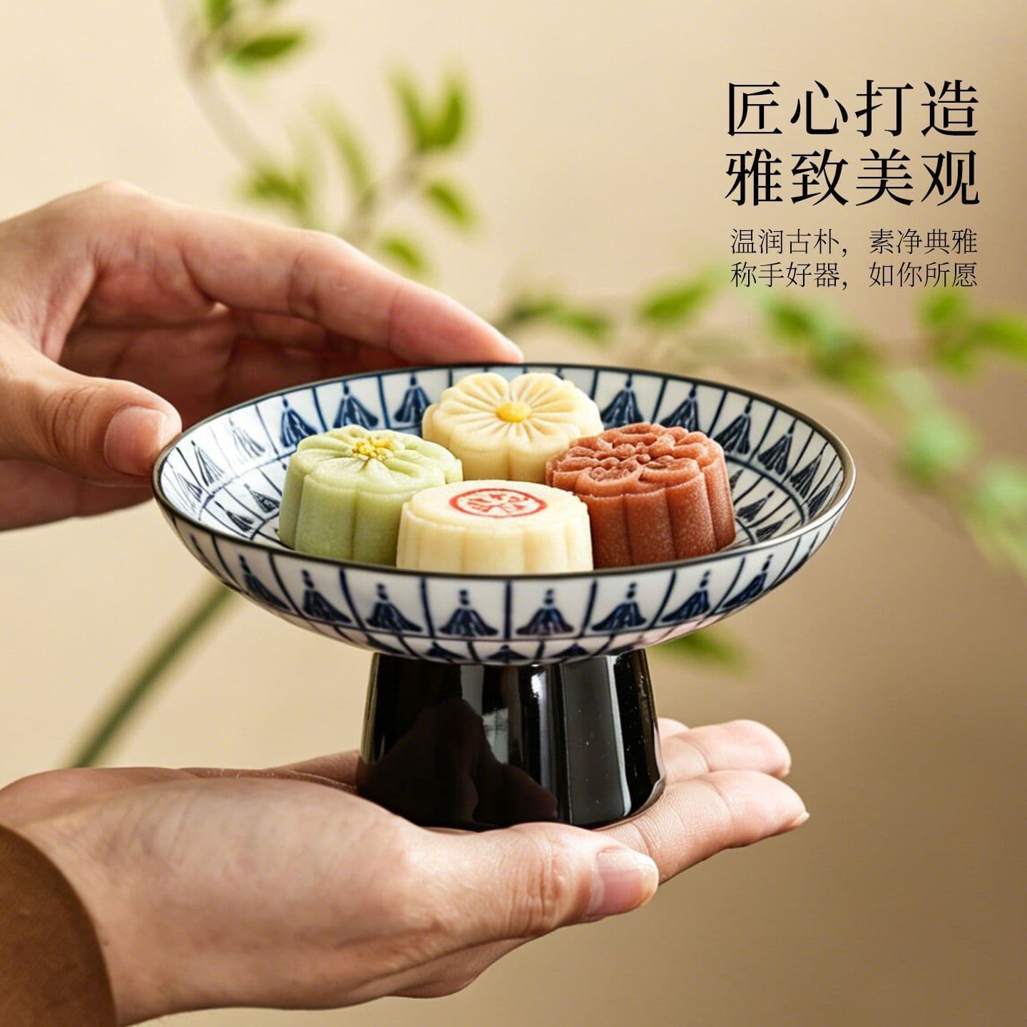 Blue and white ceramic fruit plate for daily use at home and office tea table snack fruit pastry tribute plate living room candy food
