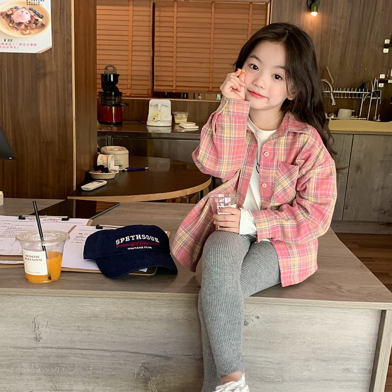Elmo Baby children's plaid shirt, stylish thin jacket, girls' Korean style casual pink collared plaid shirt