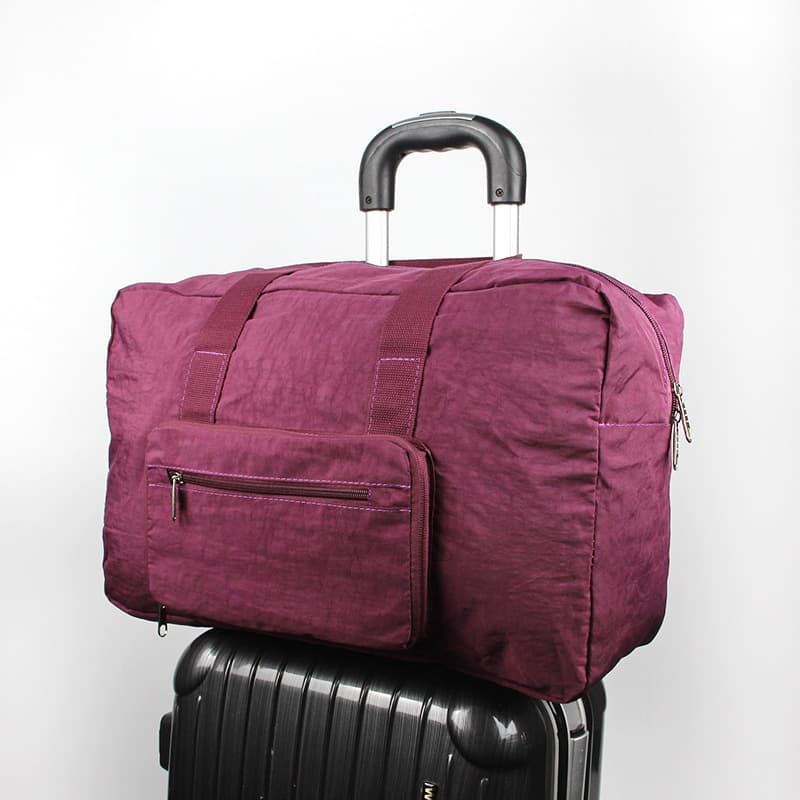 Solid color portable folding outdoor travel bag canvas hand luggage bag large capacity trolley case airplane bag storage bag