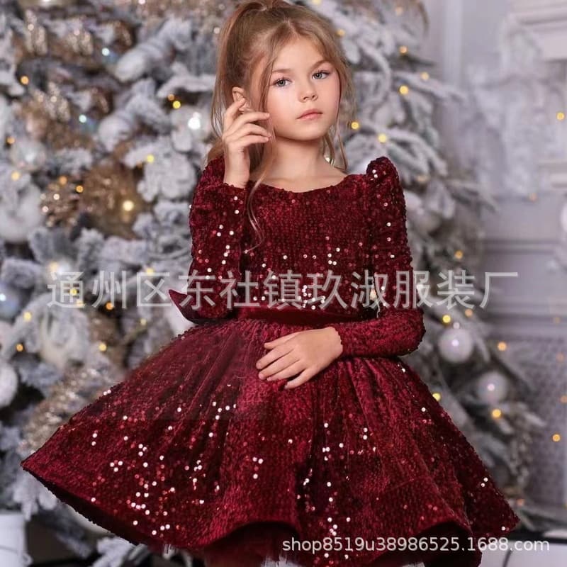 Girls Formal Dress 11 White Long Sleeve Lace Sequin Performance Dress Little Girl Wedding Birthday Party