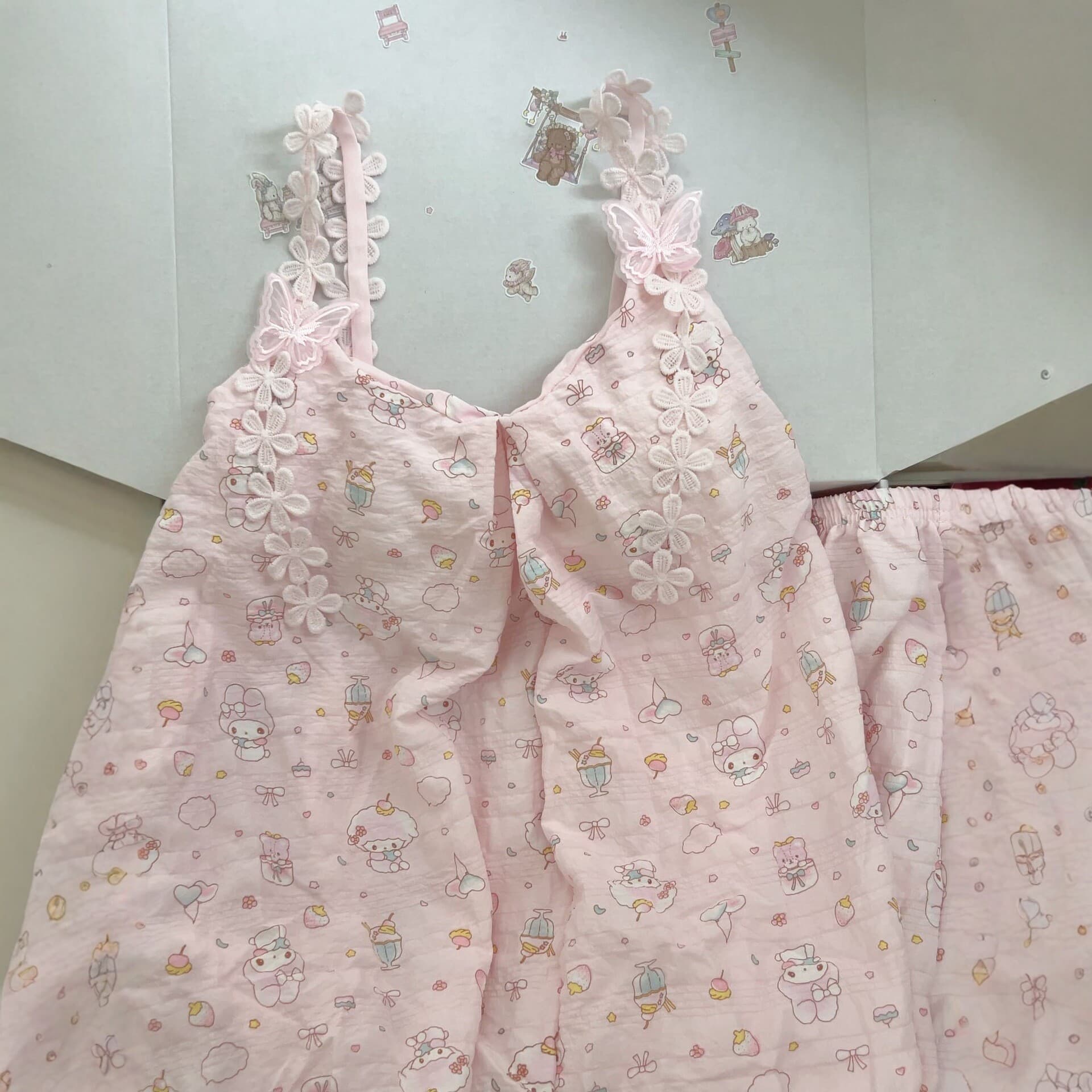 Camisole Pajamas with Built-in Bra for Women, Cartoon Melody Sweet Girl Heart Ins Style Homewear, Influencer Pajamas
