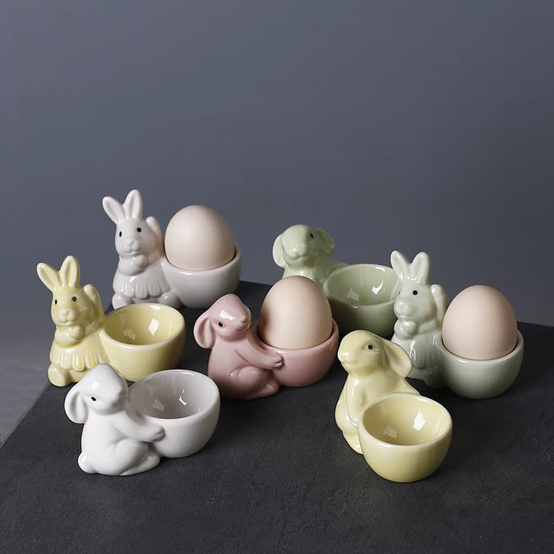 Cross-border European Style Rabbit Ceramic Egg Cup Breakfast Egg Holder Cute Fresh Minimalist Desktop Living Room Home Decor
