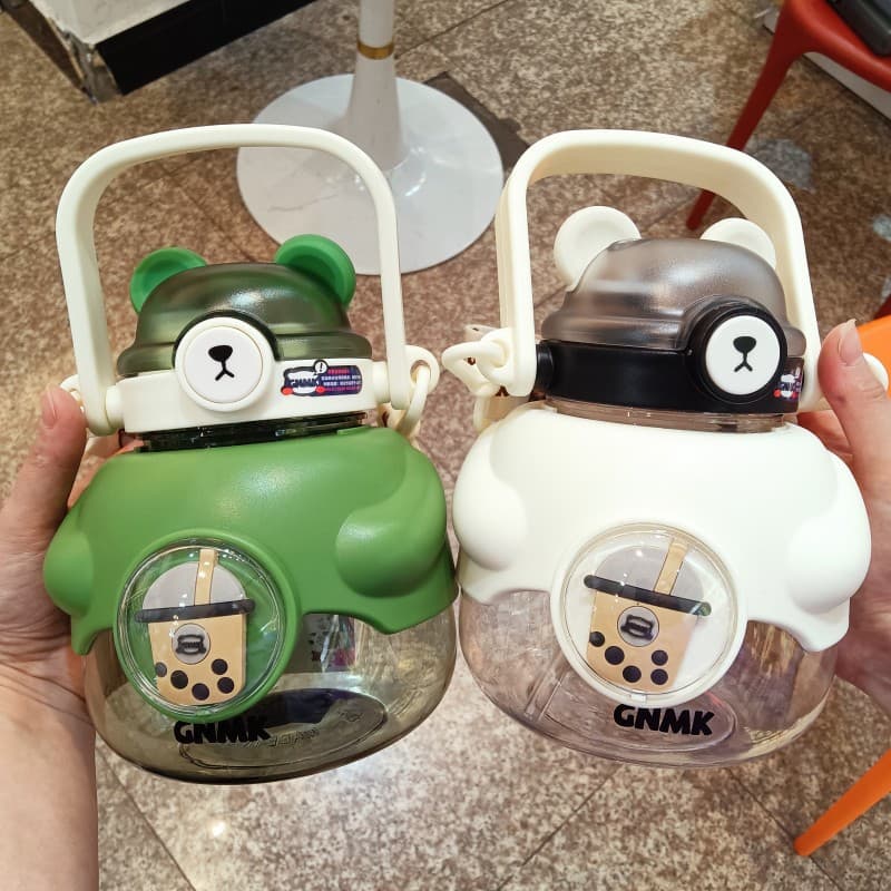 Huggy Bear Milk Tea Plastic Cup with Handles and Dual-Use Straw for Students